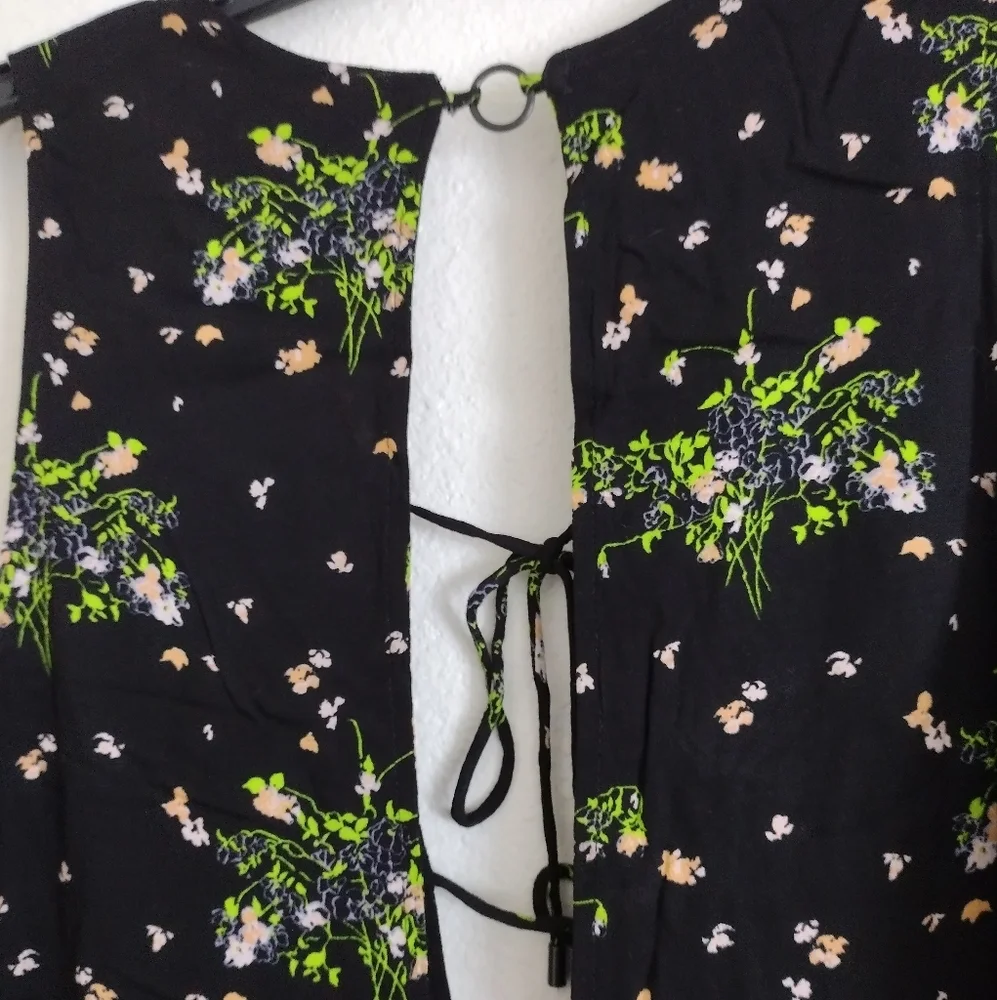 Free People black pink green floral tunic minidress size small